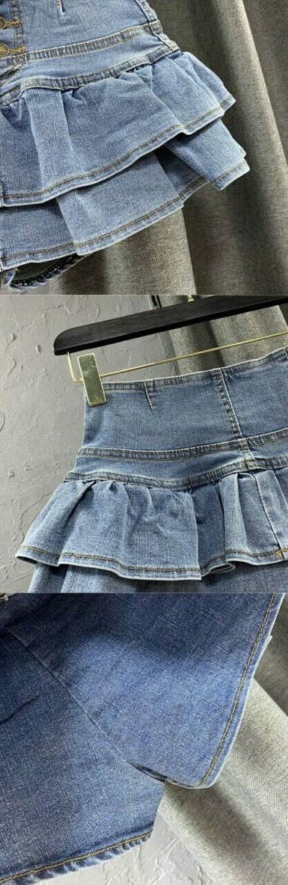 Blue Denim Ruffled Skort