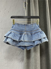 Blue Denim Ruffled Skort
