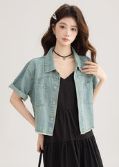 Blue Denim Short Sleeve Casual Jacket Shirt