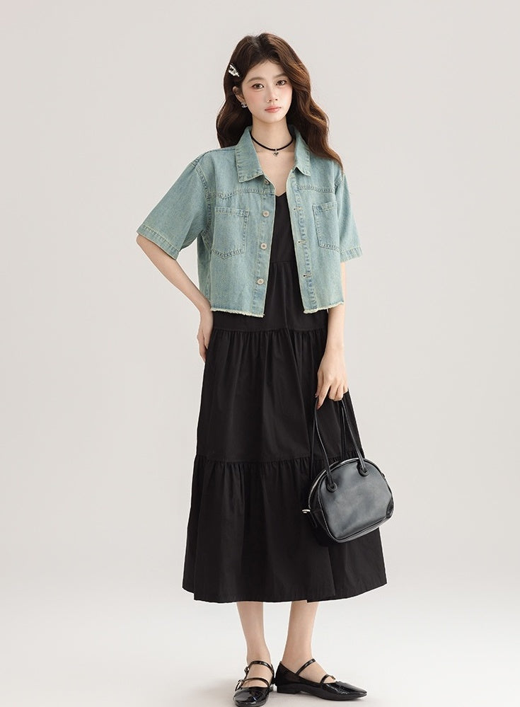 Blue Denim Short Sleeve Casual Jacket Shirt