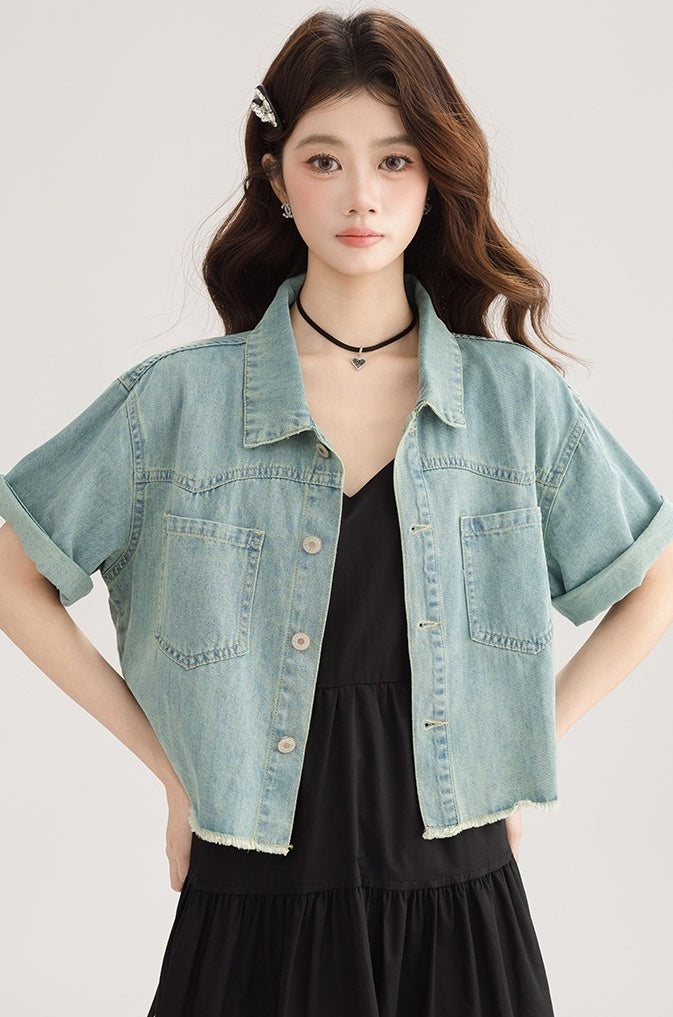 Blue Denim Short Sleeve Casual Jacket Shirt