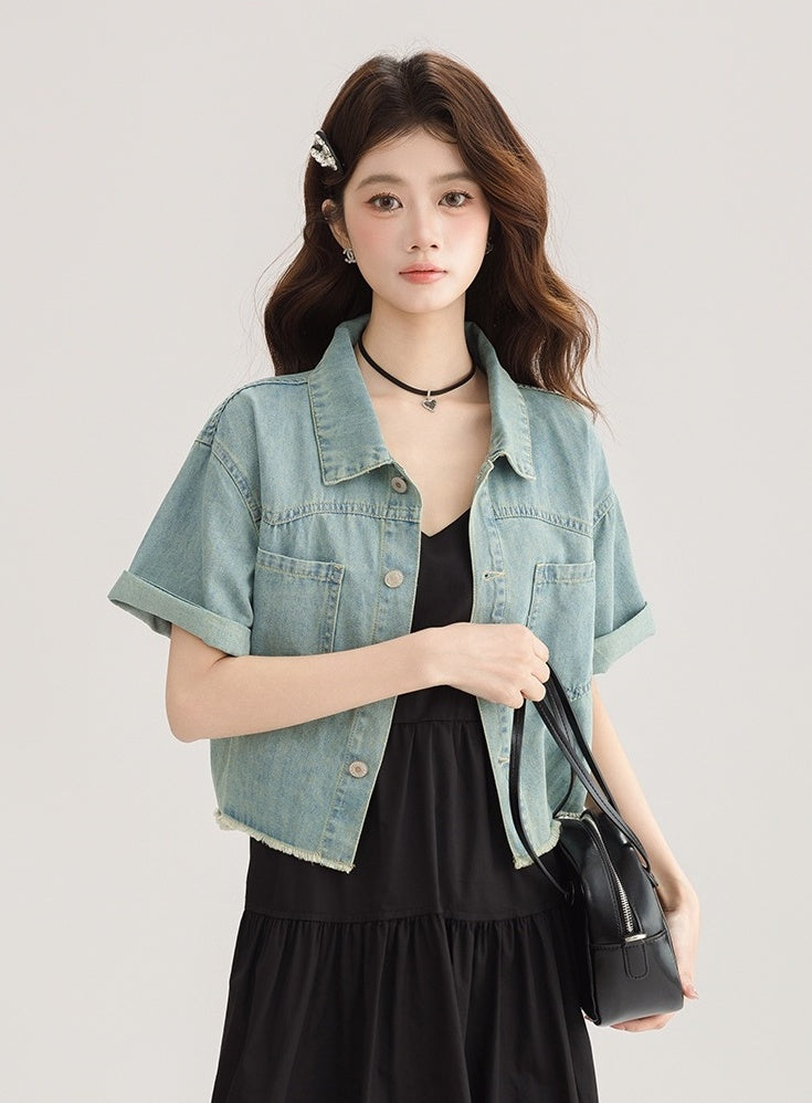 Blue Denim Short Sleeve Casual Jacket Shirt