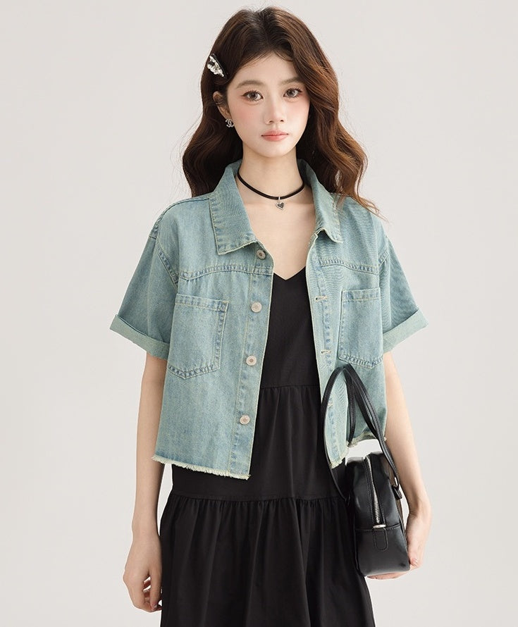 Blue Denim Short Sleeve Casual Jacket Shirt