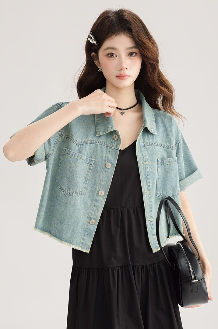 Blue Denim Short Sleeve Casual Jacket Shirt