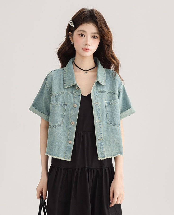 Blue Denim Short Sleeve Casual Jacket Shirt