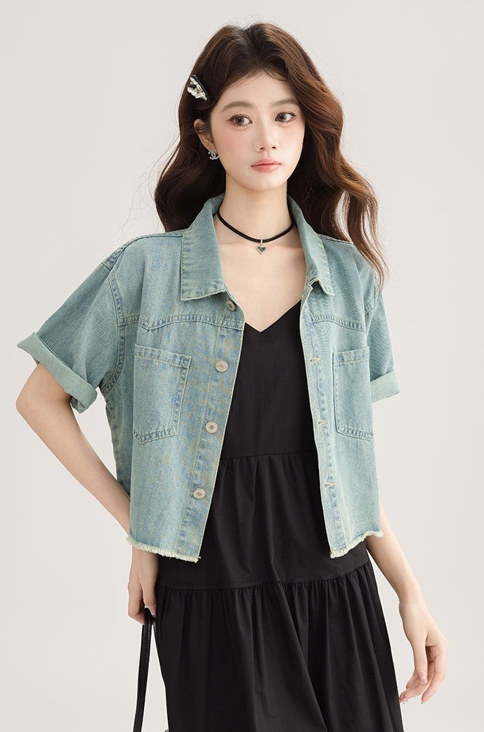 Blue Denim Short Sleeve Casual Jacket Shirt