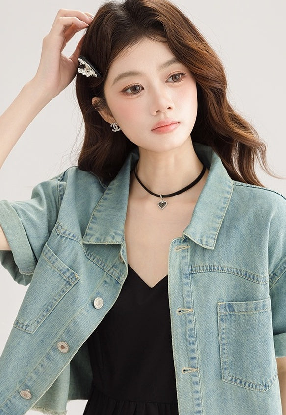 Blue Denim Short Sleeve Casual Jacket Shirt