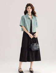 Blue Denim Short Sleeve Casual Jacket Shirt