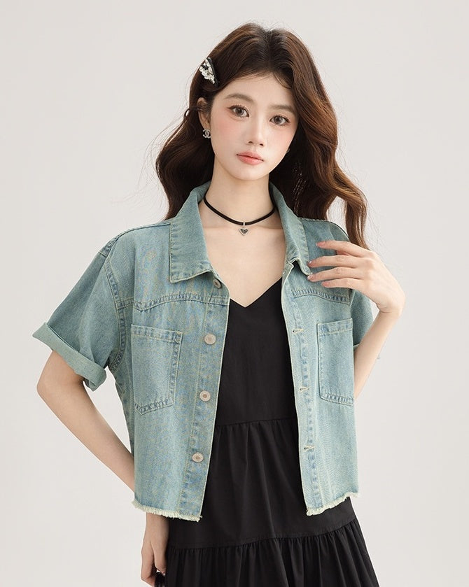 Blue Denim Short Sleeve Casual Jacket Shirt