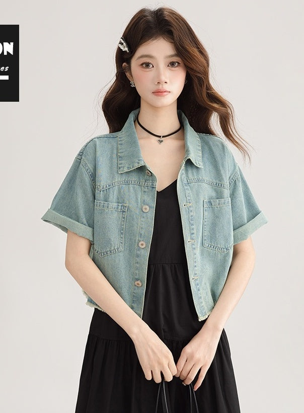 Blue Denim Short Sleeve Casual Jacket Shirt