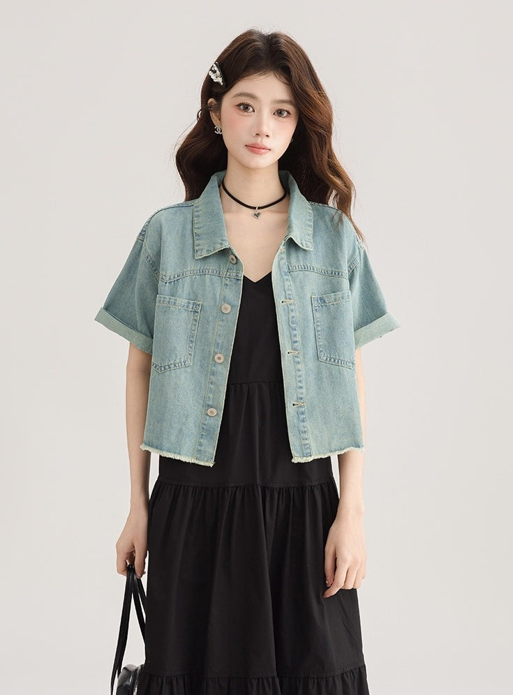 Blue Denim Short Sleeve Casual Jacket Shirt