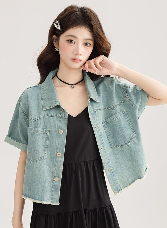 Blue Denim Short Sleeve Casual Jacket Shirt