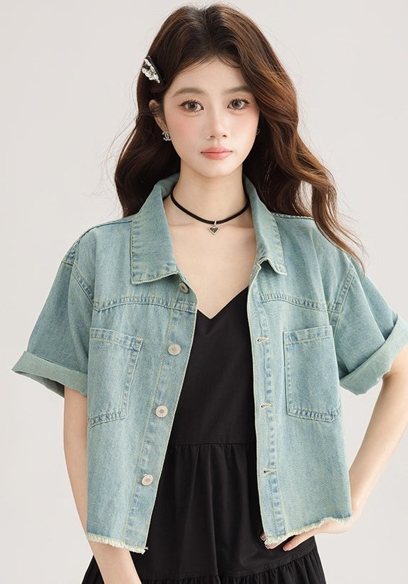 Blue Denim Short Sleeve Casual Jacket Shirt