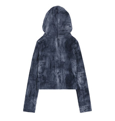 Blue Denim Style Print Hooded Top