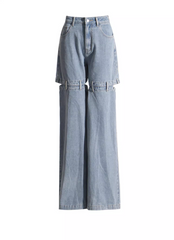 Blue Detachable Loose Jeans