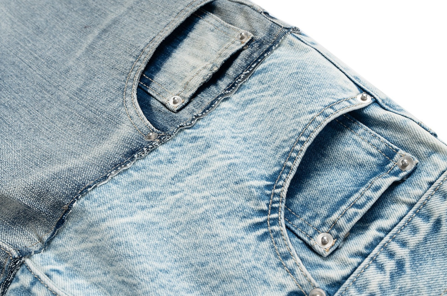 Blue Double Waist Spliced Jeans
