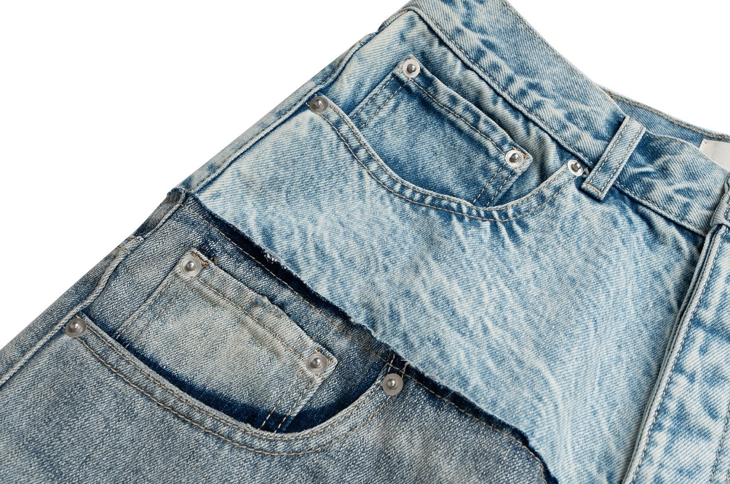 Blue Double Waist Spliced Jeans