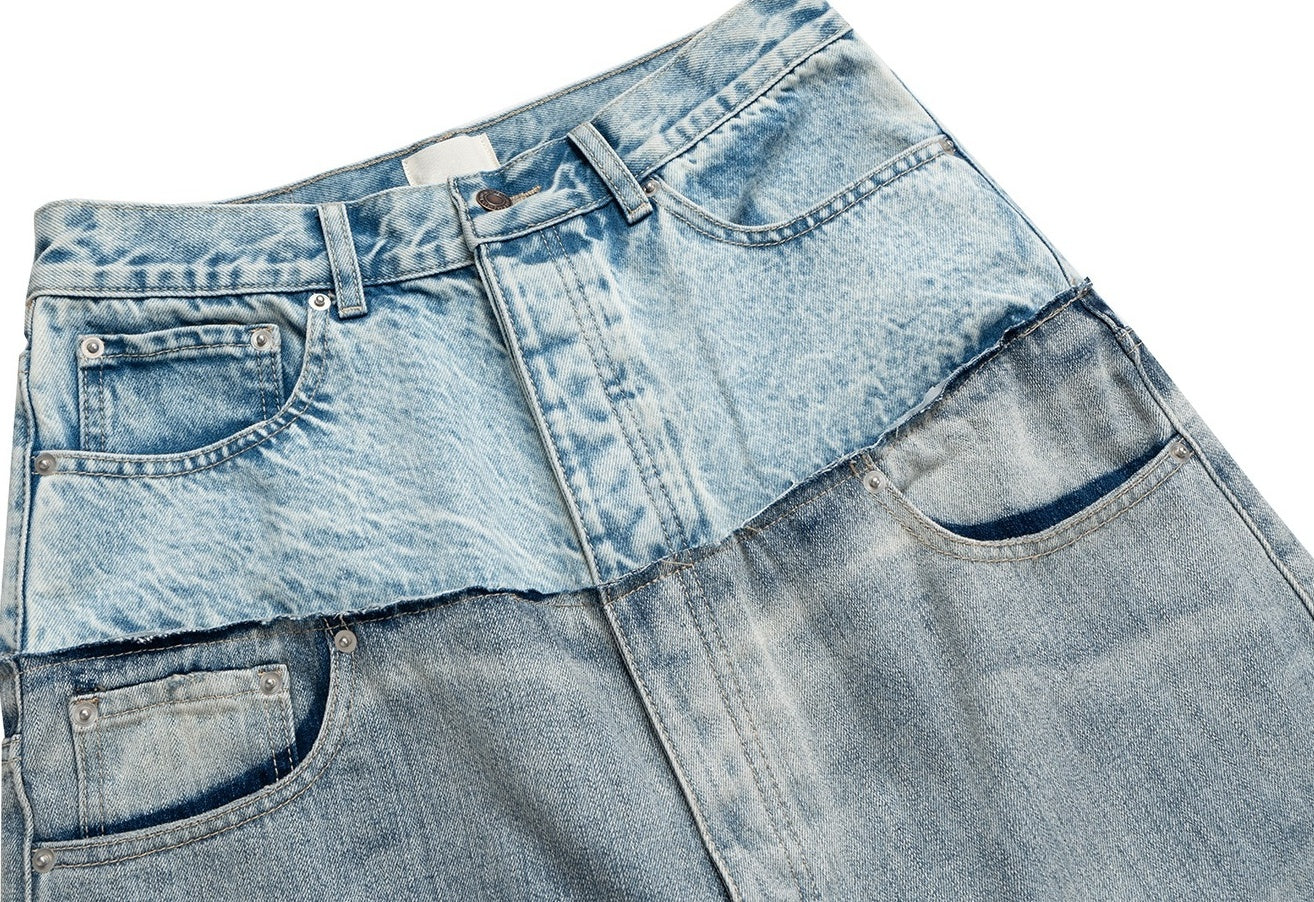 Blue Double Waist Spliced Jeans