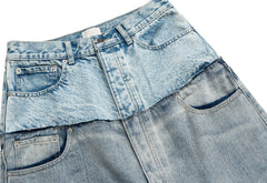 Blue Double Waist Spliced Jeans