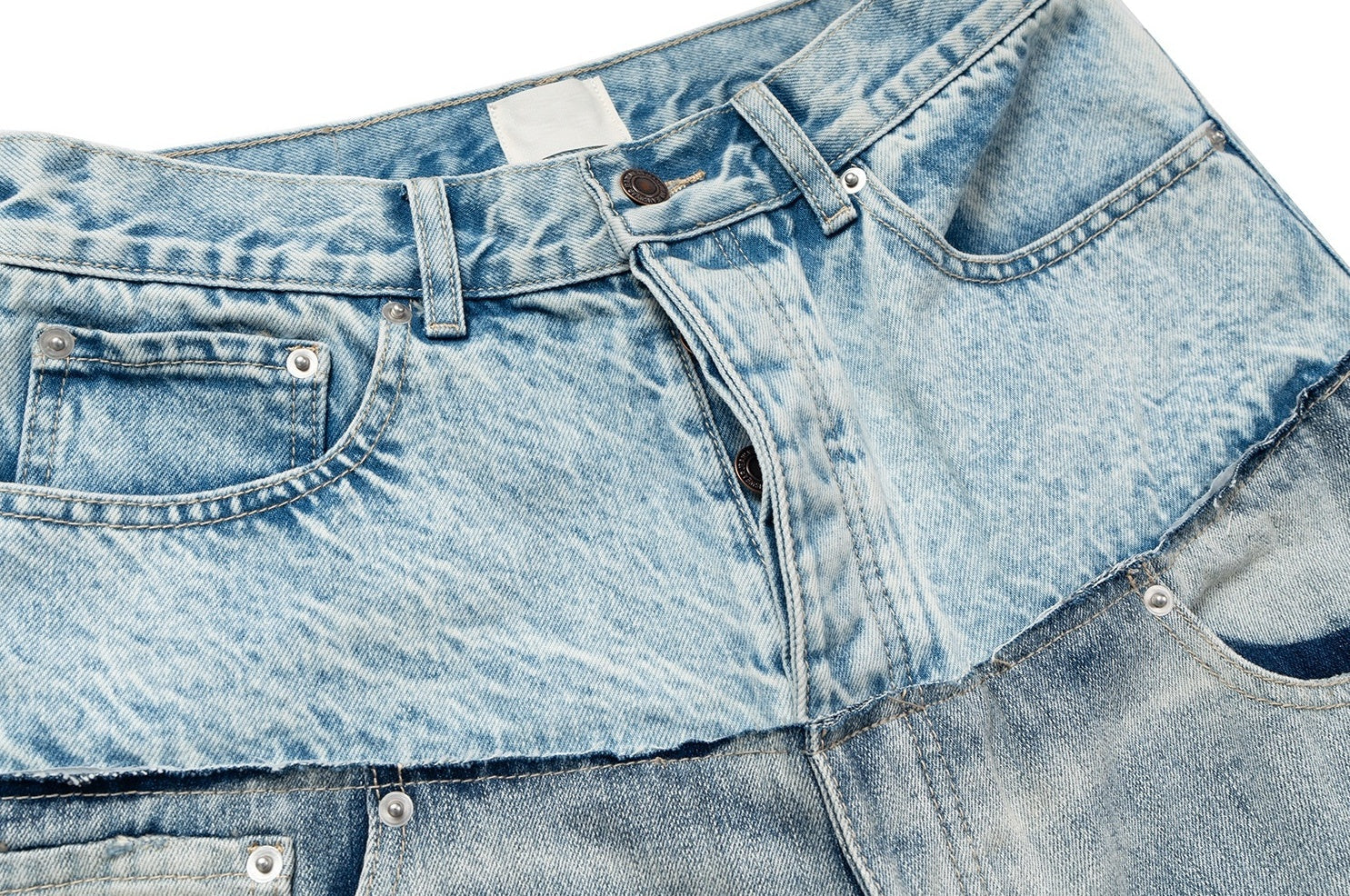 Blue Double Waist Spliced Jeans