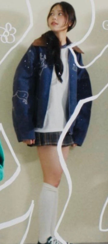 Blue Embroidered Corduroy Collar Jacket