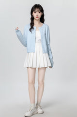 Blue Embroidered Knit Cardigan Sweater