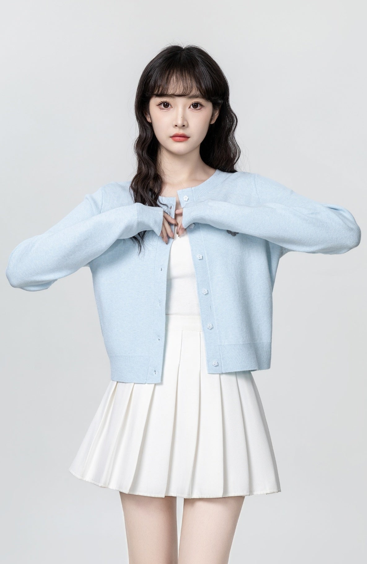 Blue Embroidered Knit Cardigan Sweater