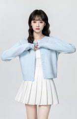 Blue Embroidered Knit Cardigan Sweater