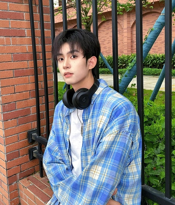Blue Faded Plaid Shirt