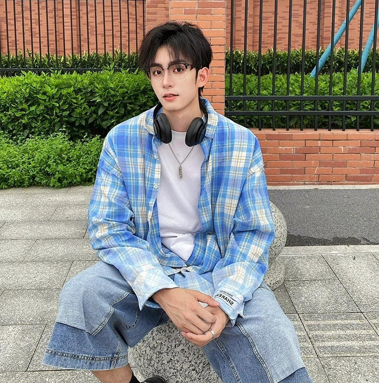Blue Faded Plaid Shirt