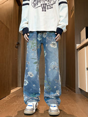 Blue Floral Pattern Jeans