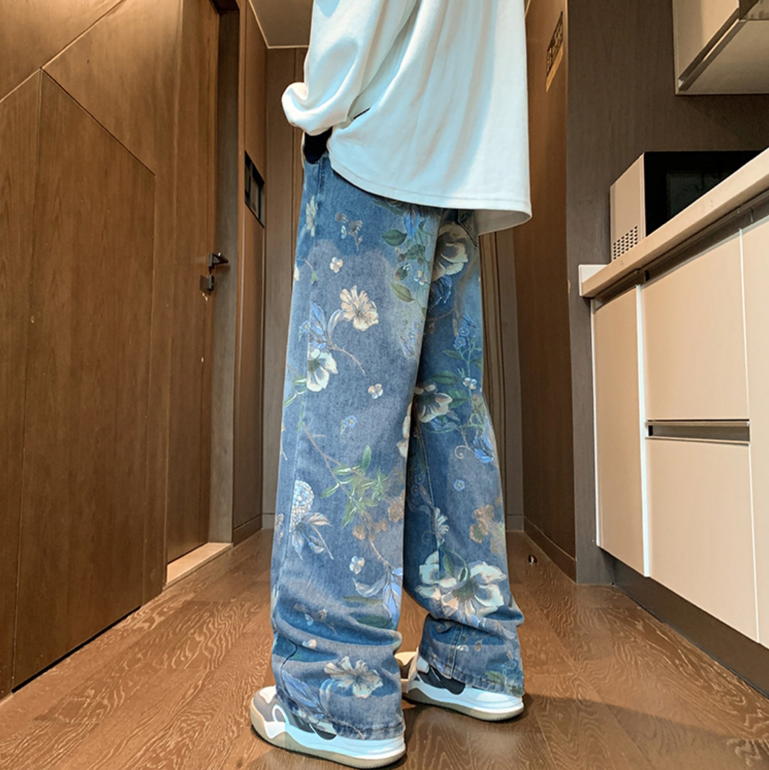 Blue Floral Pattern Jeans