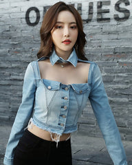 Blue Front Cut-Out Denim Top