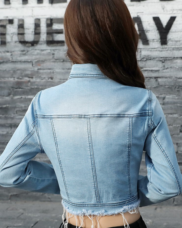 Blue Front Cut-Out Denim Top
