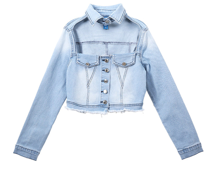 Blue Front Cut-Out Denim Top