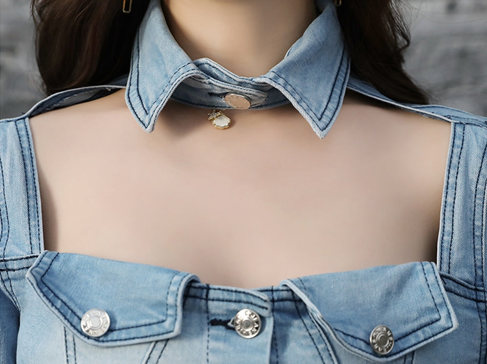 Blue Front Cut-Out Denim Top