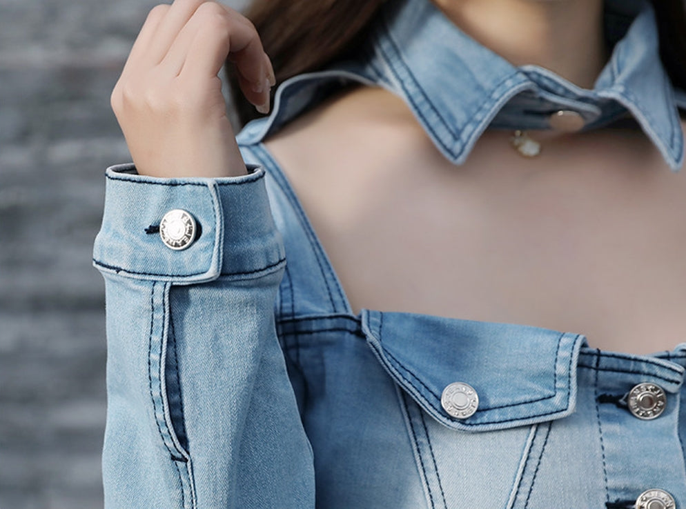 Blue Front Cut-Out Denim Top