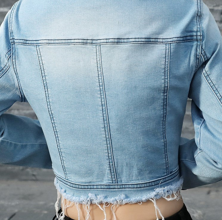 Blue Front Cut-Out Denim Top
