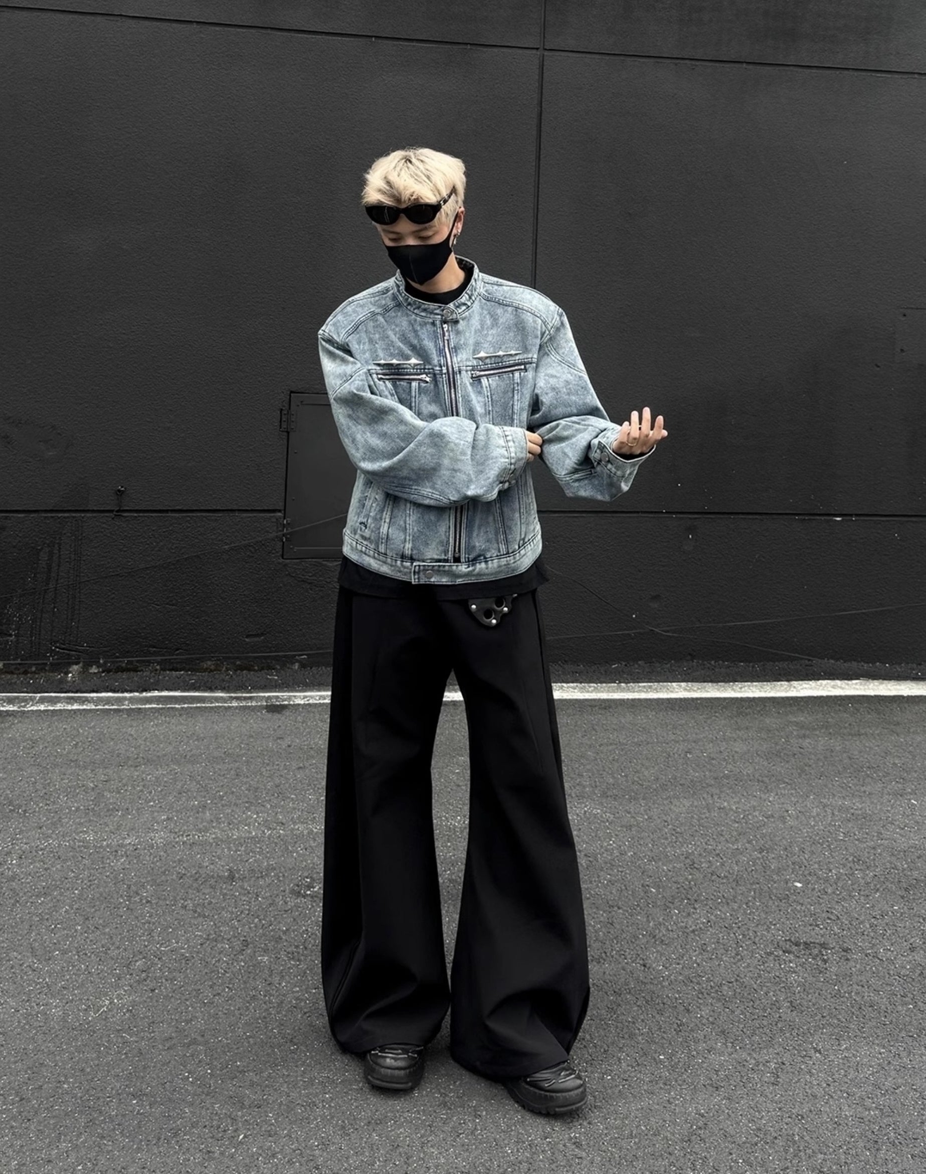 Blue Front Zipper Pockets Denim Jacket