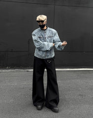 Blue Front Zipper Pockets Denim Jacket