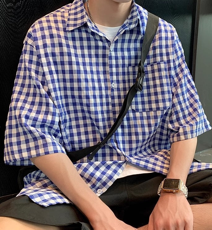 Blue Gingham Short Sleeves Shirt