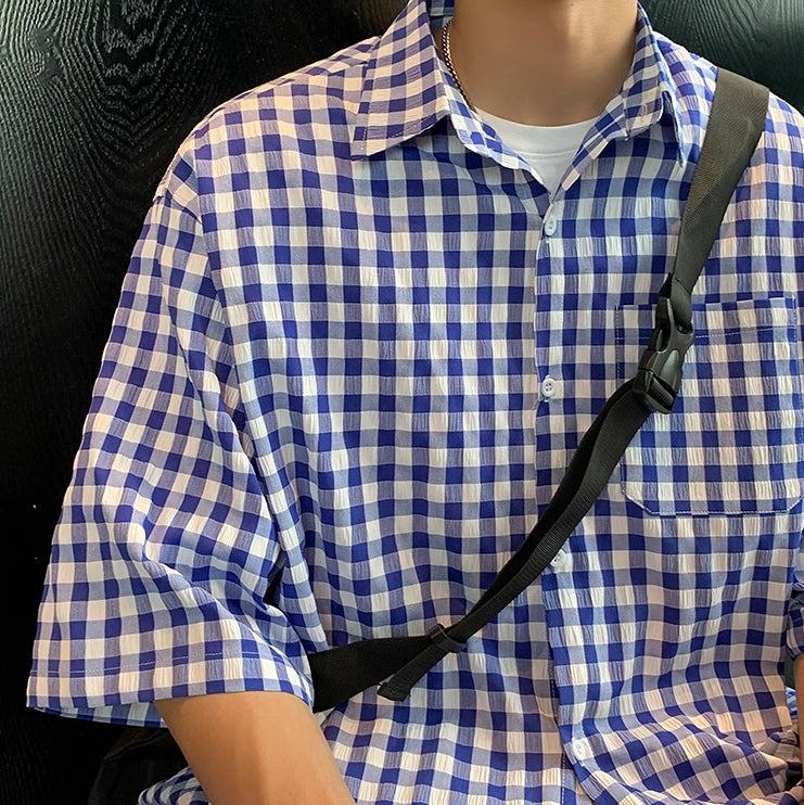 Blue Gingham Short Sleeves Shirt