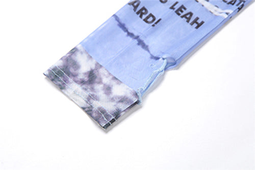 Blue Graphic Mesh T-Shirt With Arm Warmer Sleeves