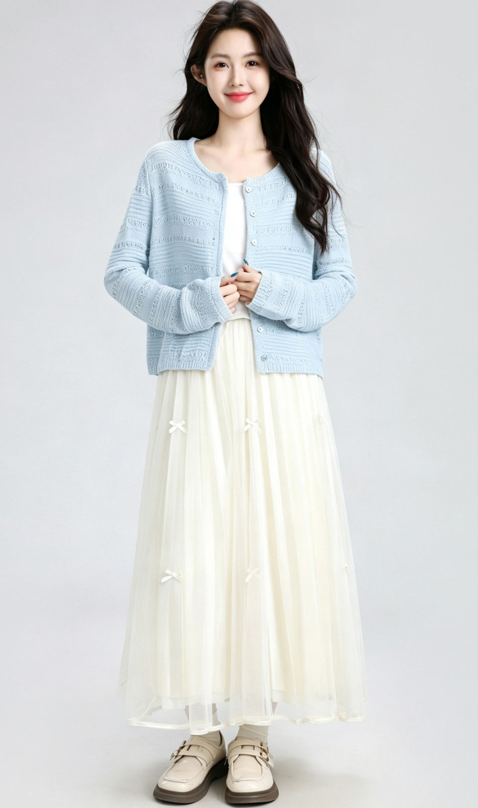 Blue Hollow Knit Cardigan Summer Cropped Cover Up