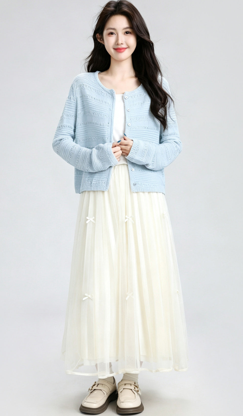 Blue Hollow Knit Cardigan Summer Cropped Cover Up