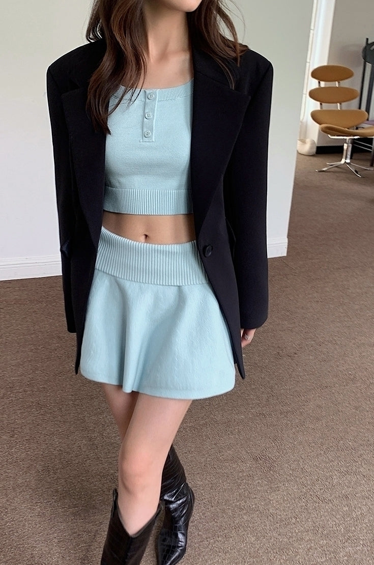 Blue Knit Skater Skirt