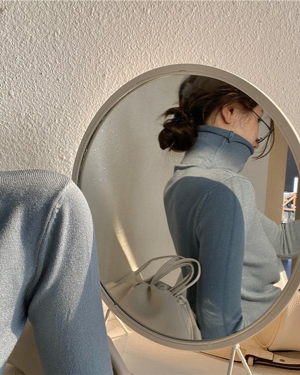 Blue Knitted Turtleneck Top