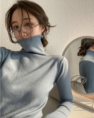 Blue Knitted Turtleneck Top