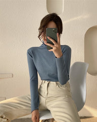 Blue Knitted Turtleneck Top
