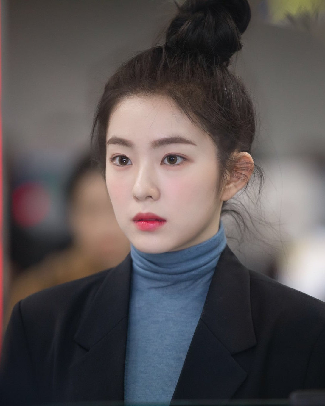 Blue Knitted Turtleneck Top
